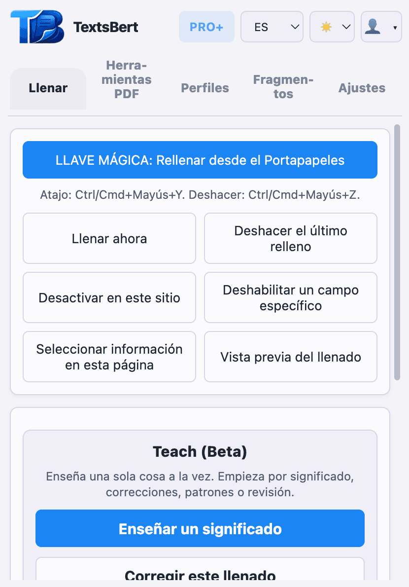 Workflow Fill de TextsBert dentro de la extensión
