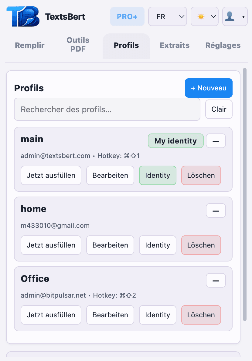 Les profils gardent identité et données métier prêtes