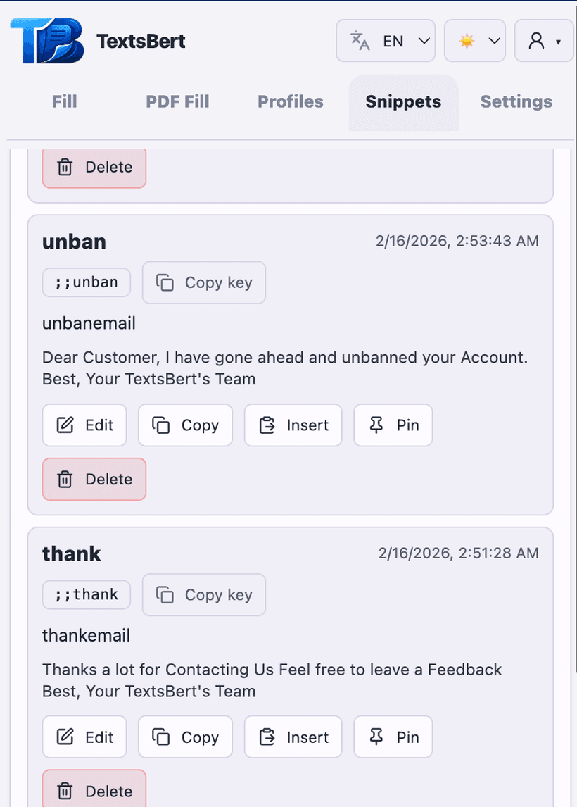 Use snippets when approved wording is part of the job, not just filler.