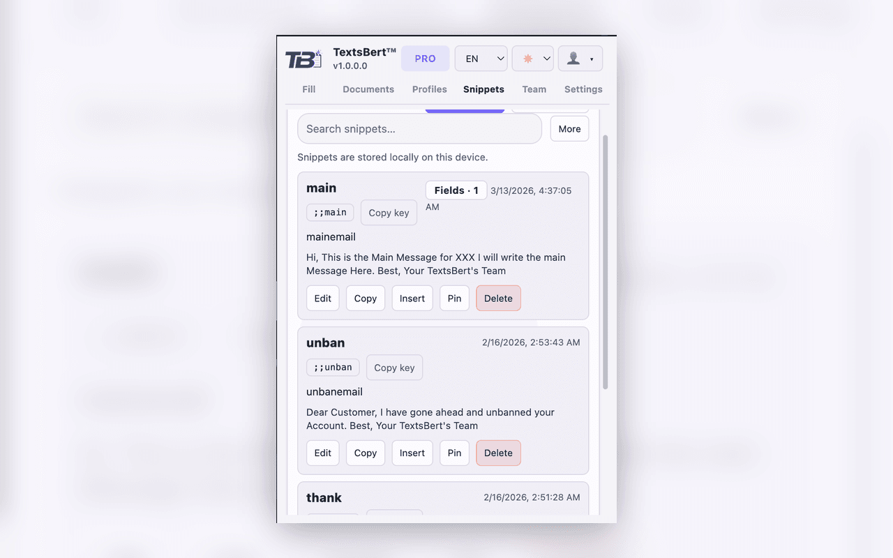 Snippets für wiederkehrenden Text