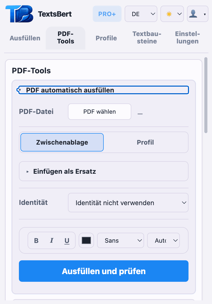 PDF Auto Fill gehört zur Kernstory. Der Rest der PDF-Sammlung ist optionale Tiefe.