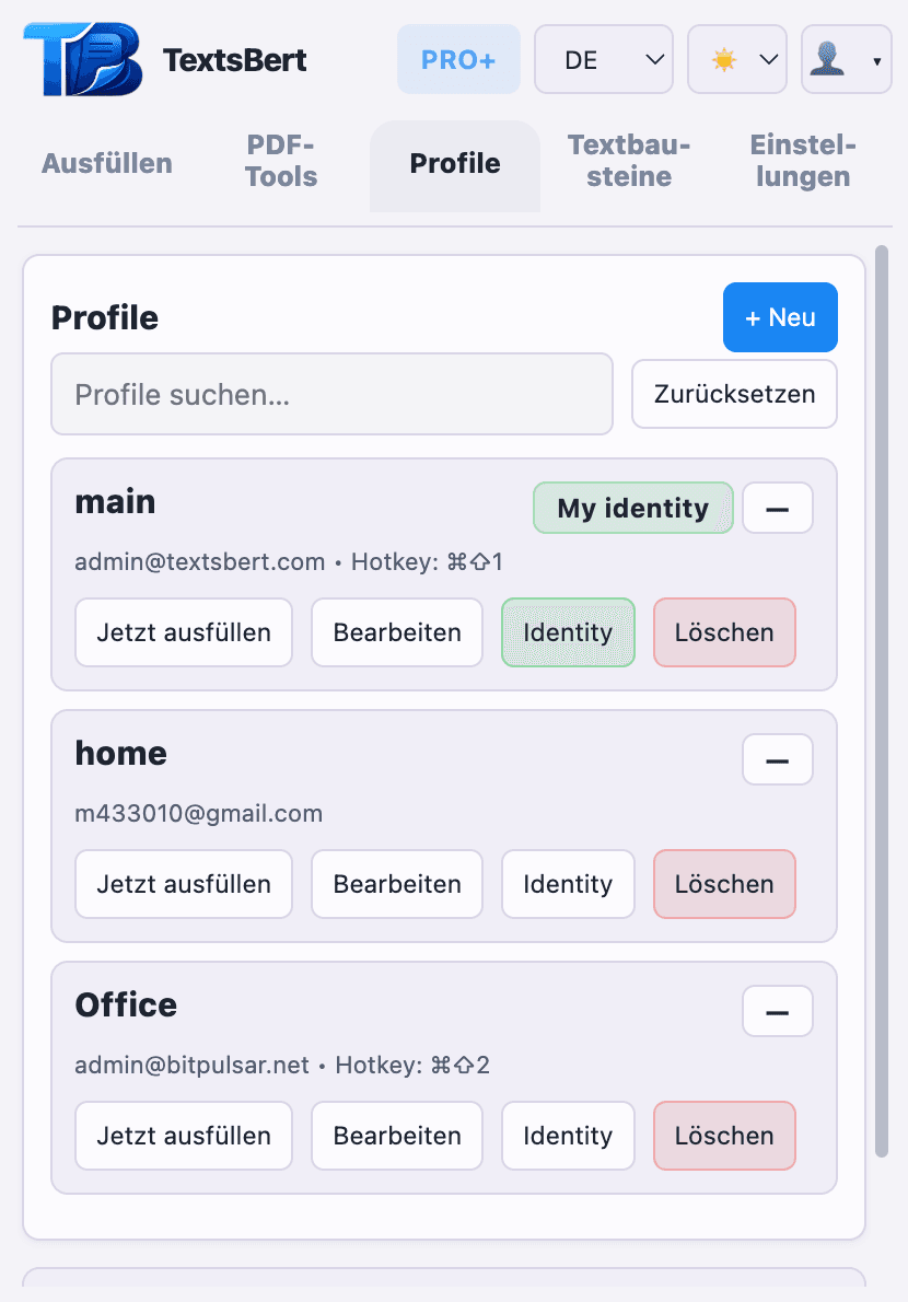 Profile halten Identität und Firmendaten bereit